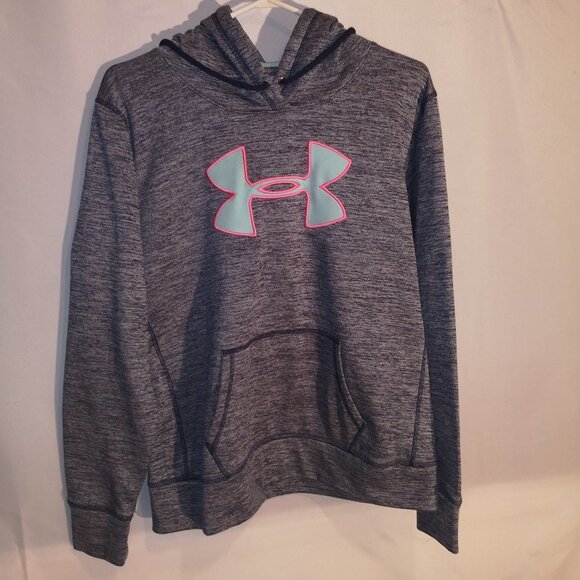 Under Armour Ladies Navy with Teal Logo Fleece Lined Drawstring Hoodie - Picture 1 of 3